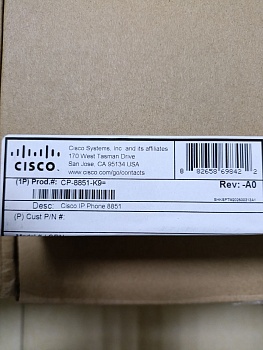 Телефон IP Cisco CP-8851-K9 (LCD, цветной 5", 10лин., 10/100/1000 Mbps, PoE, сетевой адаптер, Спикер