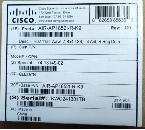 Точка доступа Cisco Aironet AIR-AP1852I-R-K9
